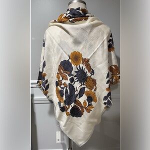 Tory Burch Cream and Black Floral Wrap
